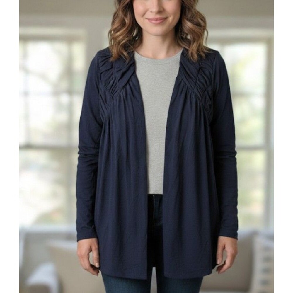 NWT Dressbarn Size M Open Front Cardigan Ruched Shoulder Blue Relaxed  Flowy